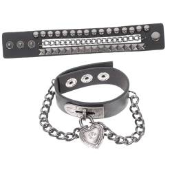 COLLBATH Kette Punk Armreif Mehrlagige Armbänder Für Frauen Punk Schmuck Punk Niete Punk Accessoires Goth Schmuck Gothic Schmuck Leder von COLLBATH