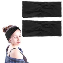 COMNICO 2 Stück Stirnbänder Damen Breites Verdrehte Haarband Haar Elastisches Stirnband Turban Geknotete Breite Schals Haarbänder Sport Yoga Stirnband Haaraccessoires Schwarz von COMNICO