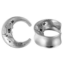 COOEAR 1 Paar Moon Style Ohrtunnel Flesh Plugs Piercing Ohrringe Edelstahl Schädel Ohrhörer 10mm bis 25mm. von COOEAR
