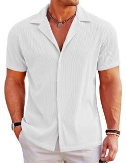 COOFANDY Freizeithemden für Herren Kurzarm Sommerhemd Regular Fit Casual Strandhemden Business Hemd für Männer Leichte Weiß L von COOFANDY