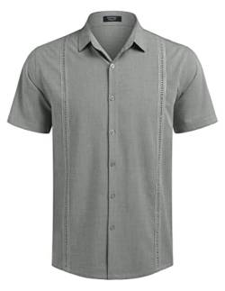 COOFANDY Freizeithemden für Herrenhemd Kurzarmhemd Normale Passform Sommer Hemd Urlaubshemd für Männer Leicht Hemd Bequem Hellgrau XL von COOFANDY