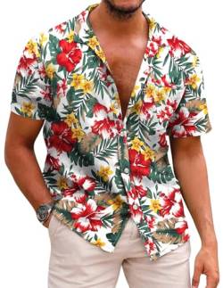 COOFANDY Hawaii Hemd Männer Hemd Herren Kurzarm Sommerhemd Herrenhemd Kurzarm Hemdurlaub Strand Hemd Party Hemd Hawaii Shirt Sommer Shirt A-Weiß L von COOFANDY