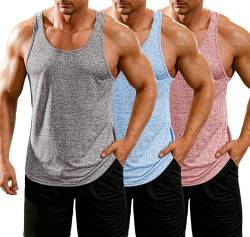 COOFANDY Herren 3er Pack Tank Tops Sommer Sport Gym Unterhemd Tanktop Muskelshirt Fitness Fashion Lockeres Top Mittelgrau/Hellblau/Rosa L von COOFANDY