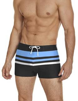 COOFANDY Herren Badehose mit quadratischem Bein, athletisch, schnell trocknend, Badeanzug, quadratisches Bein, Board-Shorts für Herren, Pattern8 – Marineblau & Blau Racer, Medium von COOFANDY