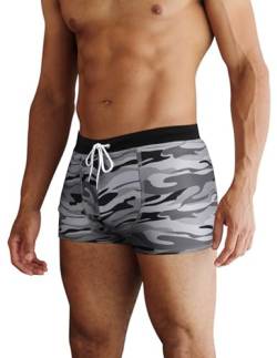 COOFANDY Herren Badehose mit quadratischem Bein bedruckt Badeanzug Athletic Bademode Badeanzug Badehose, Muster 6 – Grau Camo, L von COOFANDY