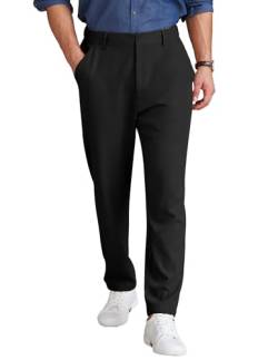 COOFANDY Herren Chino Hosen Regular Fit Elastische Taille Basic Flache Front Kordelzug Casual Hosen, Schwarz, Groß von COOFANDY