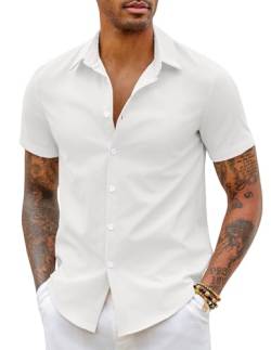 COOFANDY Herren Kurzarm Hemden Slim Fit Freizeithemd Bügelfrei Businesshemd Kurzarmshirt Sommerhemden Kurzarm-Hemden Strandhemd Einfarbig Weiß 4XL von COOFANDY