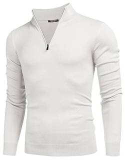 COOFANDY Herren Pullover 1/2 Zip Rollkragenpullover Stehkragen Pullover Turtleneck Strickpullover Lässiger Pulli Männer Warm Winterpullover Herrenpullover Weiß XL von COOFANDY