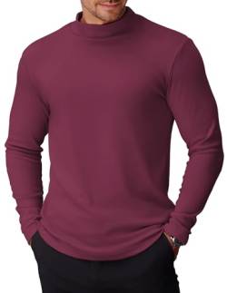 COOFANDY Herren Rollkragen-Shirt, langärmelig, Basic, Thermo-Rollkragen-Unterhemd, leichter Pullover, Weinrot, L von COOFANDY