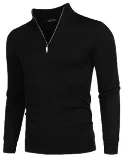 COOFANDY Herren Rollkragenpullover 1/4 Zip Neck Stehkragen Pullover Rollkragen Strickpullover Winterpullover Warm Pulli Stehkragen Pullover Troyer Slim Fit Pullover Schwarz L von COOFANDY