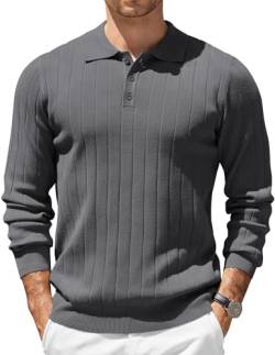 COOFANDY Herren Strick-Polo-Pullover, langärmelig, leicht, lässig, Pullover, GRAU, XX-Large von COOFANDY