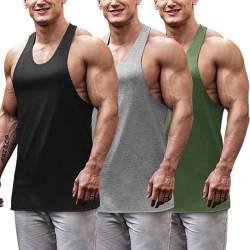 COOFANDY Herren Tank Top 3er Pack Fitness Tankshirt Ärmelloses Training Workout Achselshirt Sommer Unterhemd Funktionsunterhemd Laufshirt Schwarz/Grün/Mittelgrau S von COOFANDY