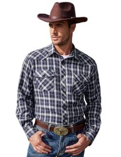 COOFANDY Kariertes Hemd Herren Hemden Cowboy Herrenhemd Freizeithemd Herren Langarm Arbeitshemden Regular Fit Dunklblau S von COOFANDY