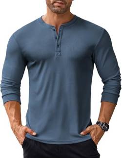 COOFANDY Langarmshirts für Herren Henley Shirt Langarm Longsleeve Tshirt mit Knopfleiste Henley Tshirt Basic Pullover V-Ausschnitt Navy Blau M von COOFANDY