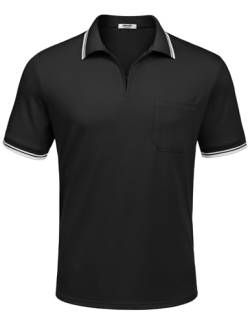 COOFANDY Poloshirt Herren Kurzarm Polohemd mit Brusttasche Männer T-Shirt Polokragen Polo Shirt Sommer T-shirt Golf Shirts mit Kontrast Regular Fit A-Schwarz 3XL von COOFANDY