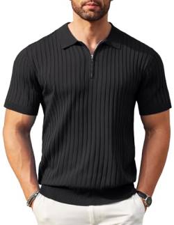 COOFANDY Poloshirt Herren Sommer Leicht Kurzarm Poloshirts mit Reißverschluss Business Stretch Golf Poloshirt Herren Schwarz XXL von COOFANDY