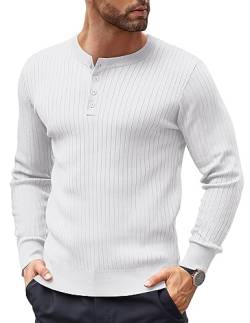 COOFANDY Pullover Herren Strickpullover Henley Shirts Männer Pulli Rundhalsausschnitt Winterpullover Regular Fit Weiß L von COOFANDY