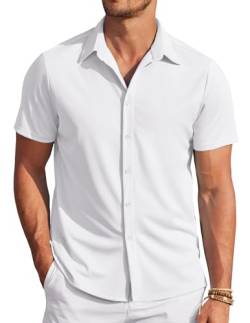 COOFANDY Sommerhemd Für Männer Bügelfrei Business Freizeithemden Outdoor Trachtenhemd Regular Fit Button Down Weiß XL von COOFANDY