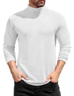 COOFANDY T-Shirt Herren Langarmshirt Stehkragen Strick Shirts Halb Kragen Einfarbig Männer T-Shirts Rundhals Tee Basic Turtleneck Pullover Weiß M von COOFANDY