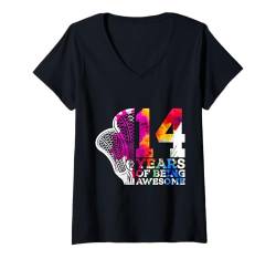 Damen 14 YEARS OF BEING AWESOME LACROSSE 14. GEBURTSTAG T-Shirt mit V-Ausschnitt von COOL LACROSSE DESIGNS AND OUTFITS