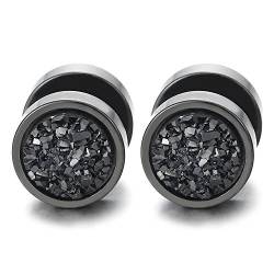 10MM Herren Damen Edelstahl Schwarz Kreis Ohrringe Ohrstecker mit Funkeln Schwarz, Fake Plugs Ohr Cheater Tunnel Gauges von COOLSTEELANDBEYOND