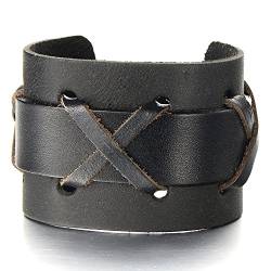 COOLSTEELANDBEYOND Breites Schwarze Herren Lederarmband Echtes Leder Armreif mit Druckknöpfe von COOLSTEELANDBEYOND