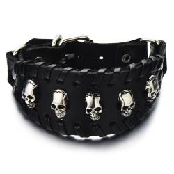 COOLSTEELANDBEYOND Gotik Schädel-Armband Herren Armband Schwarz Leder-Armband Große Schweißband Echte Leder von COOLSTEELANDBEYOND