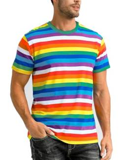 COSAVOROCK Regenbogen Tshirt Herren Kurzarm Karneval LGBTQ Ringelshirt Mehrfarbig XL von COSAVOROCK