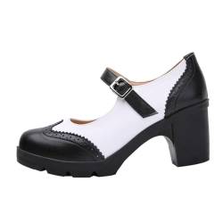 COSMEVIVI 1 Paar All Match Damenschuhe Mit Mittelhohem Absatz High Heels Plateauschuhe Blockabsätze Für Damen Elegante Britische Damen Plateauschuhe Obermaterial Hühnerdaune Weiß von COSMEVIVI