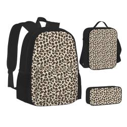 CPEOWZL Schultasche + Federmäppchen + Lunchtasche mit Leopardenmuster für Kinder und Mädchen, Schwarz , Einheitsgröße von CPEOWZL