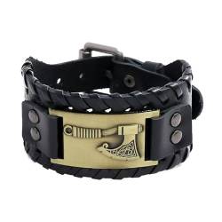 CQCQC Armbänder for Männer – Axt geflochtenes breites Talisman-Lederarmband(Gold) von CQCQC