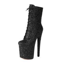 CRETUAO Plattform-Pole-Dance-Stiefel mit extrem hohem Absatz für Damen,modische Stiefeletten mit Stiletto-Absatz Kreuzbindung,sexy Krokodilmuster-Modell Nachtclub-Party-Tanzstiefel,1 black,39 EU von CRETUAO