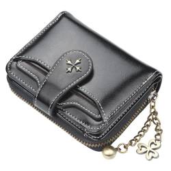 CRGANGZY Bifold-Kreditkartenetui, PU-Leder, Kartenetui, Geldbörse mit Ausweisfenster, Clutch-Geldbörsen, kompakt for Damen (schwarz) von CRGANGZY