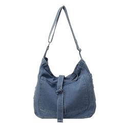 CRGANGZY Damen-Umhängetasche im Vintage-Stil, große Kapazität, Denim, lässige Tragetasche, verstellbarer Riemen, Einkaufstasche, weibliche Pendeltasche (Hellblau) von CRGANGZY