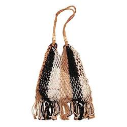 CRGANGZY Frauen ausgehöhlte Seil gewebte Handtaschen Dame große Kapazität bunte Geldbörse für Strandurlaub (schwarz) von CRGANGZY