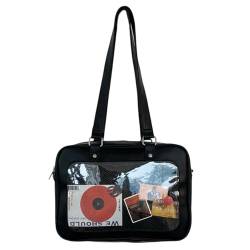CRGANGZY Transparente modische PU-Umhängetasche im japanischen Stil, trendige Schulterhandtasche, verstellbarer Riemen, stilvolle Umhängetasche, große Kapazität für Outdoor-Reisen (schwarz) von CRGANGZY