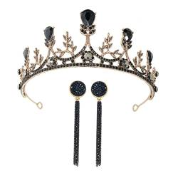 3 Stück 1 Krone Ohrringe graceling haar zubehör hochzeitsbingo Haarschmuck für Frauen Strass-Ohrringe Accessoires für Brautkleider Krone und Ohrringe im Barockstil Legierung Black CRILSTYLEO von CRILSTYLEO