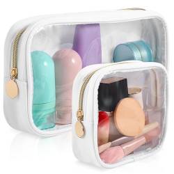 CRILSTYLEO 2 Stück Kulturbeutel Make Up Tasche Damen Make Up Beutel Kulturbeutel Für Frauen Transparente Organizer Taschen Reise Kulturbeutel Hautpflegetasche Aufbewahrungstaschen Mit von CRILSTYLEO