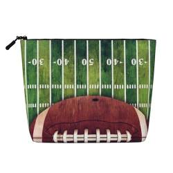 CRJSYCBYB American Football Feld und Ball bedruckte Make-up-Tasche aus künstlichem Hanf, Reise-Kulturbeutel, tragbare Kosmetiktasche, Schwarz , Einheitsgröße von CRJSYCBYB