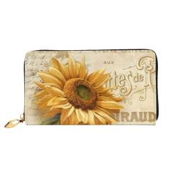 CRJSYCBYB Bedruckte Leder-Geldbörse mit Aufdruck "Spring Happy Easter Holiday", echtes Leder, Clutch, tragbare Reisetasche, Retro Sonnenblume, Einheitsgröße von CRJSYCBYB