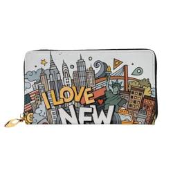 CRJSYCBYB Coconut Beach Sonnenuntergang Hängematte bedrucktes Leder Geldbörse echtes Leder Clutch Geldbörse tragbare Reisetasche, Niedliche New York Amerikanische Themenkunst, Einheitsgröße von CRJSYCBYB