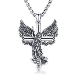 CRWENG Erzengel St.Michael Halskette für Herren 925er Sterlingsilber St.Michael Anhänger Amulett Halskette Erzengel Wundermedaille Halskette Religiöser Schmuck Geschenk für Jungen und Frauen von CRWENG