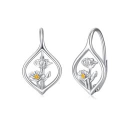 CRWENG Geburtsblumen-Ohrringe Sterlingsilber Blumenohrringe für Frauen Mohnblume Lilie Holly baumelnde Tropfenohrringe für Frauen Schmuck zum Geburtstag (Mohn) von CRWENG