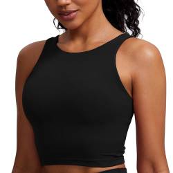 CRZ YOGA Damen Butterluxe Longline Sport BH Gepolstert Ohne Bügel Crop Top High Neck U Rücken Workout Tanktops Schwarz 40 von CRZ YOGA