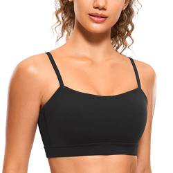 CRZ YOGA Damen Butterluxe Low Impact Sport BH Gepolstert Ohne Bügel Crop Tops Verstellbar Spaghetti Träger Fitness Yoga Bra Schwarz 36 von CRZ YOGA