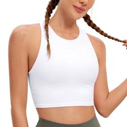 CRZ YOGA Damen Butterluxe Racerback Sport BH Gepolstert Ohne Bügel Crop Tops Longline Yoga Tank Top Fitness Sports Bra Weiss 42 von CRZ YOGA