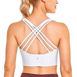 CRZ YOGA Damen Longline Sport-BH Ohne Bügel Gepolstert Bra Top Wirefree Padded Yoga Crop Tops Weiss L von CRZ YOGA