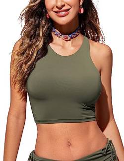 CRZ YOGA Damen Racerback Swim Top Bikini Oberteil Schnell Trocknend Padded Swimsuit Dunkle Olive 38 von CRZ YOGA