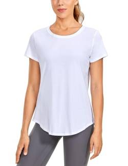 CRZ YOGA Damen Sport T-Shirt Kurzarm Fitness Gym Laufshirt Crewneck Leichte Yoga Oberteile Sommer Top Weiss 38 von CRZ YOGA