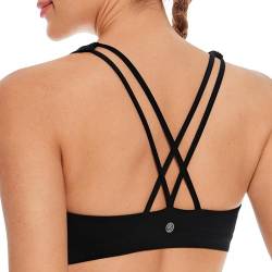 CRZ YOGA Damen Yoga Sport BH - Gekreuzte Rücken Crop Tops Gepolstert Sports Bra Padded Cropped Top Schwarz L von CRZ YOGA